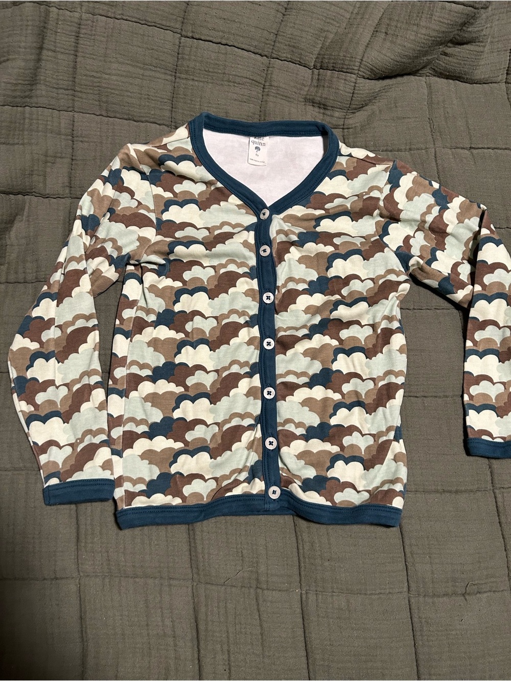 kate quinn Long-Sleeve Button Cardigan in Blue, Brown & Cream